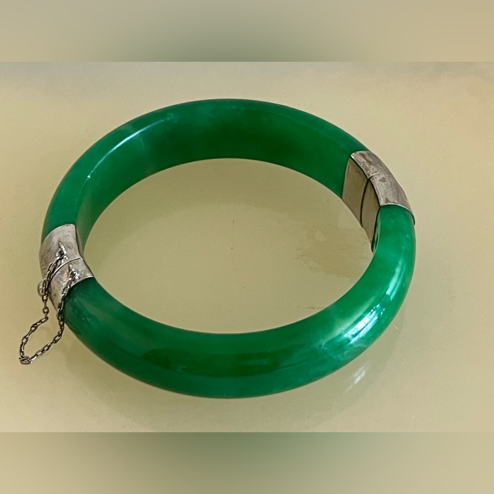 STERLING SILVER | GREEN JADE BANGLE| HIGH QUALITY JADE